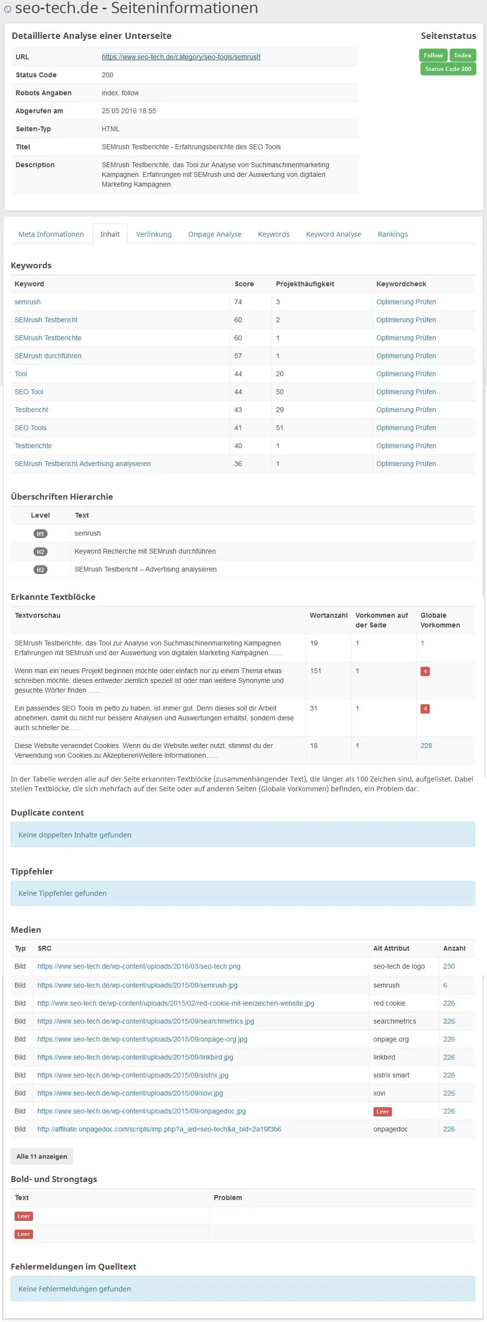 seobility Seiteninformationen Inhalt und keywords by seo-tech.de 