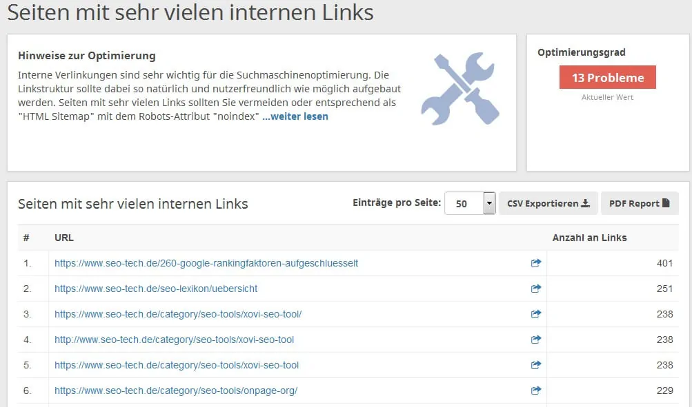 seobility Seiten mit zu vielen internen Links by seo-tech.de